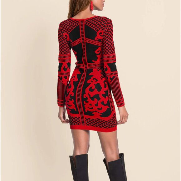 VENUS Sweater Dress Black Red Stretchy Knit V Neck Long Sleeve Plus Size 1X NEW - Picture 2 of 6